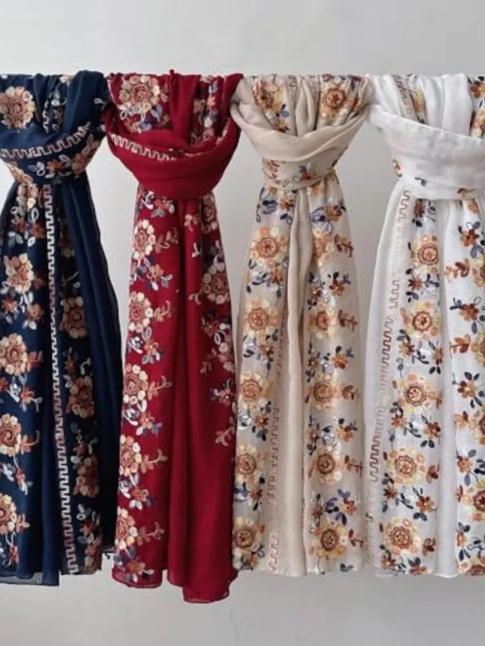 Ethnic Floral Embroidered Shawl Wrap Lightweight Sun Protection Beach Scarf